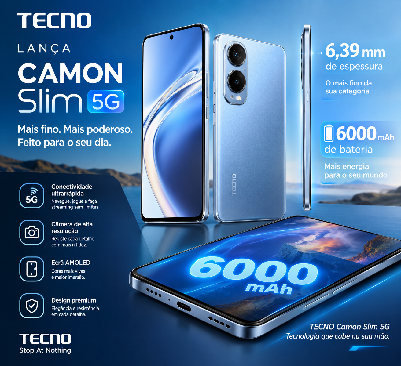 TECNO lança Camon Slim 5G: telemóvel com 6,39 mm de espessura e bateria de 6000 mAh – uniquetechmz