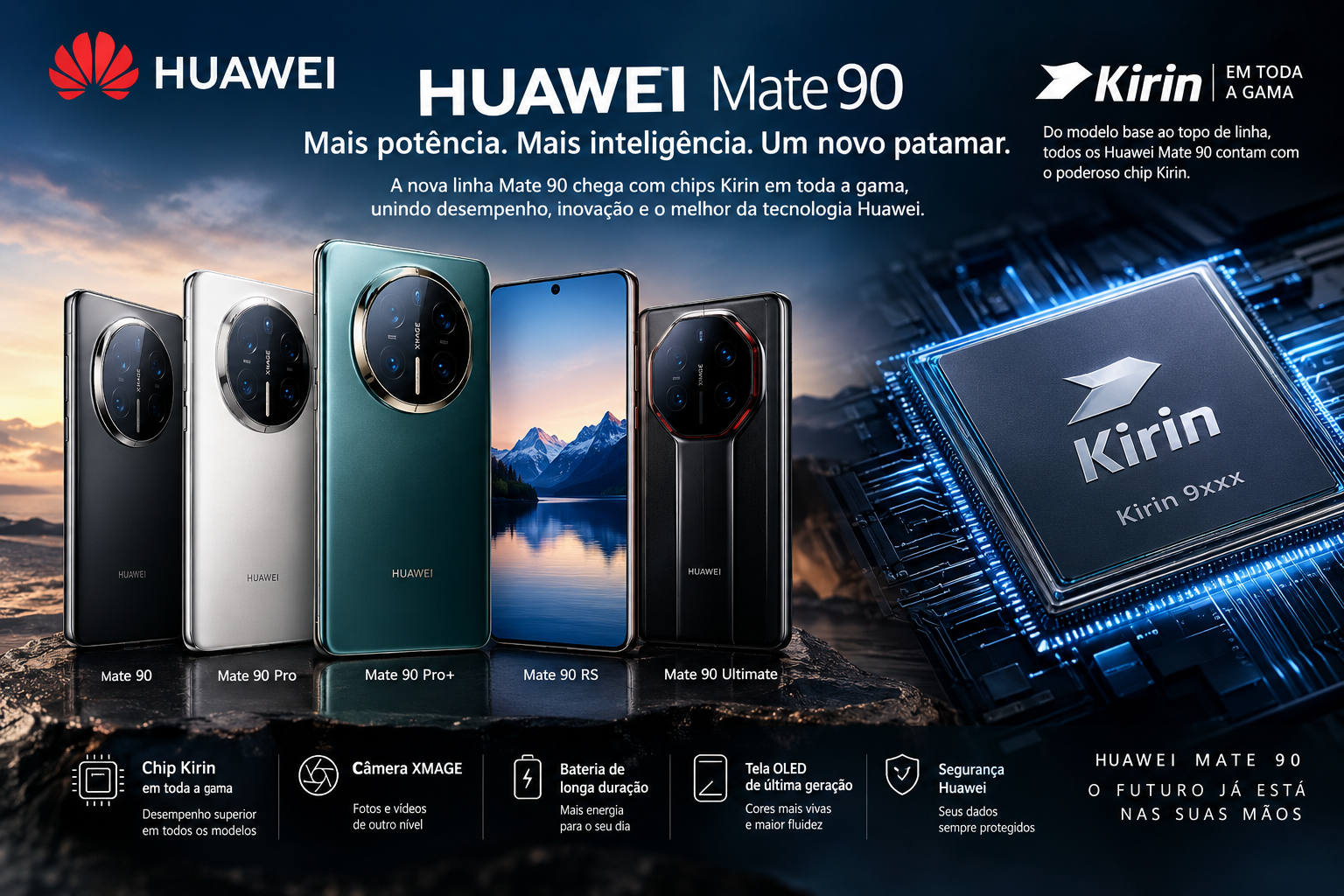 Huawei apresenta a nova linha Mate 90 com chips Kirin em toda a gama – uniquetechmz